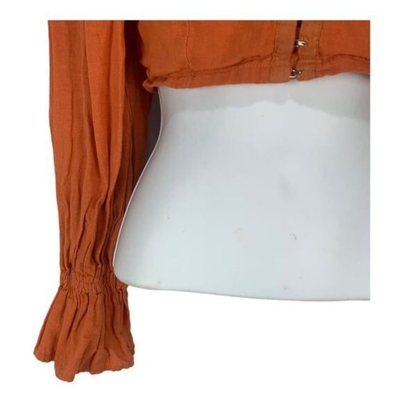 Urban Outfitters Rust Orange XS Puff Sleeve Smocked Back Crop Top 100% Cotton - Picture 7 of 10